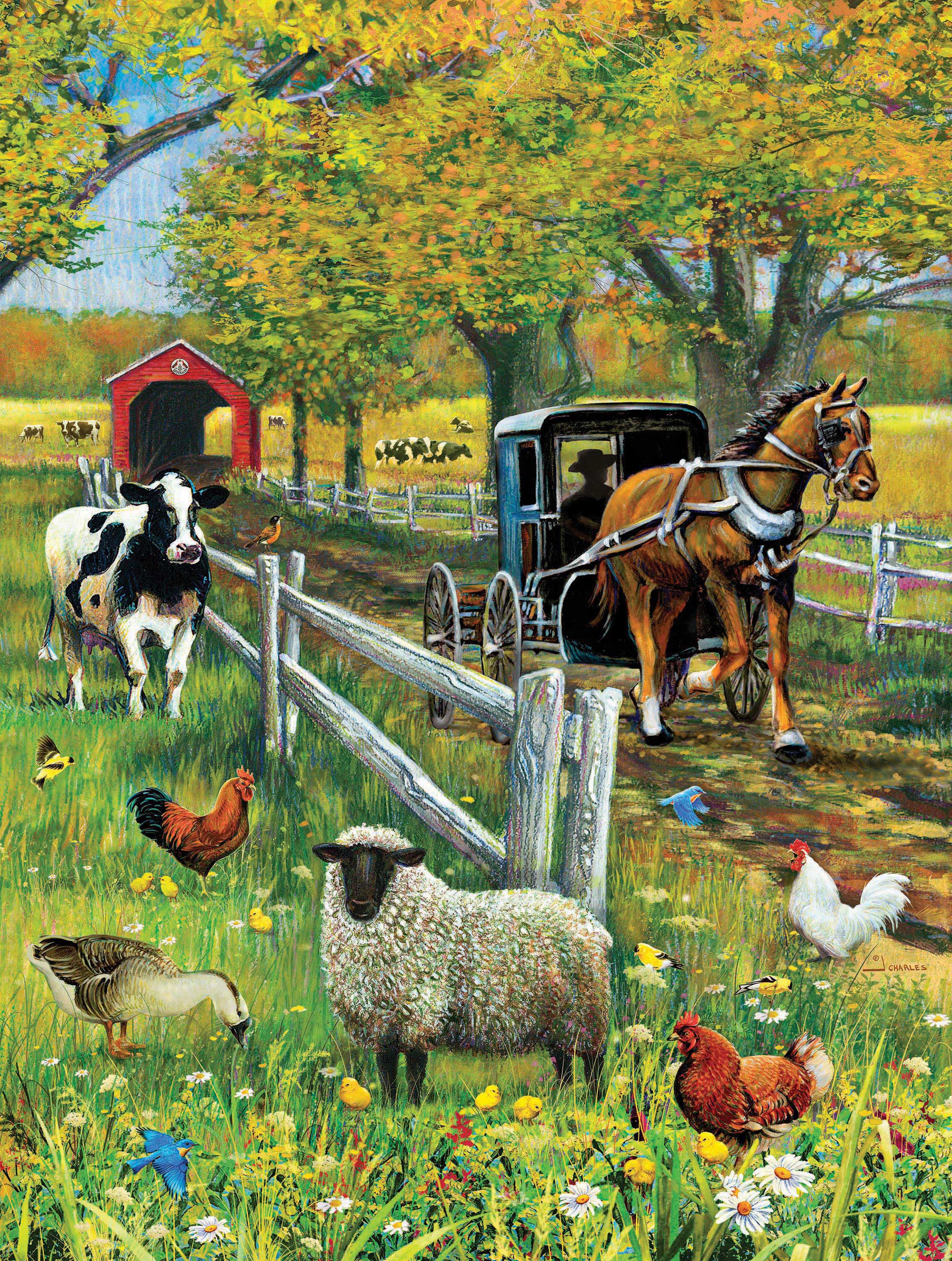 Covered Bridge & Buggy 3, J. Charles (550pcs)