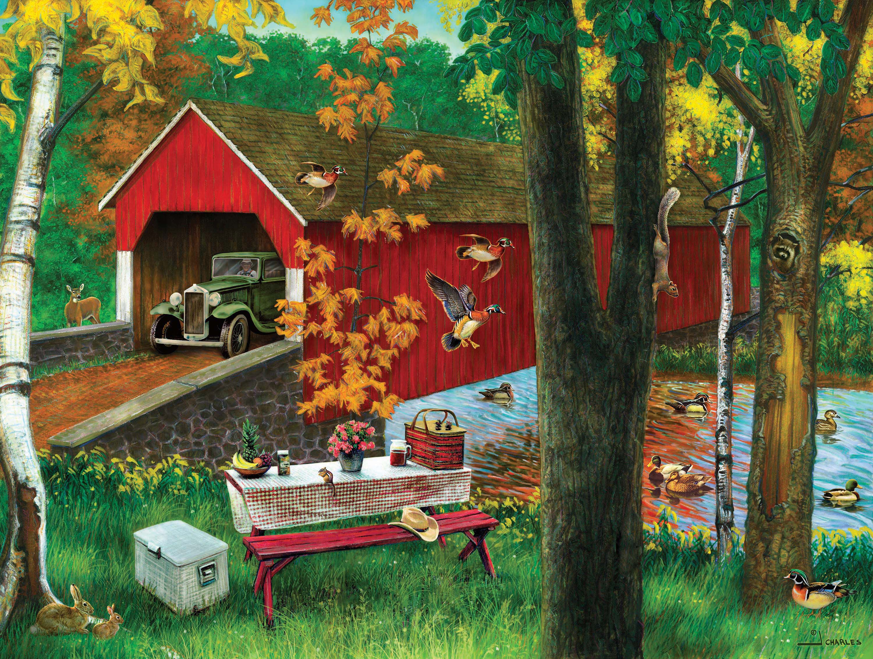 Covered Bridge with Picnic Table, J. Charles (550pcs)