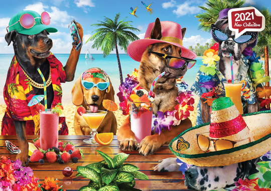 Dogs Drinking Smoothies On A Tropical Beach, Adrian Chesterman (1000pcs)
