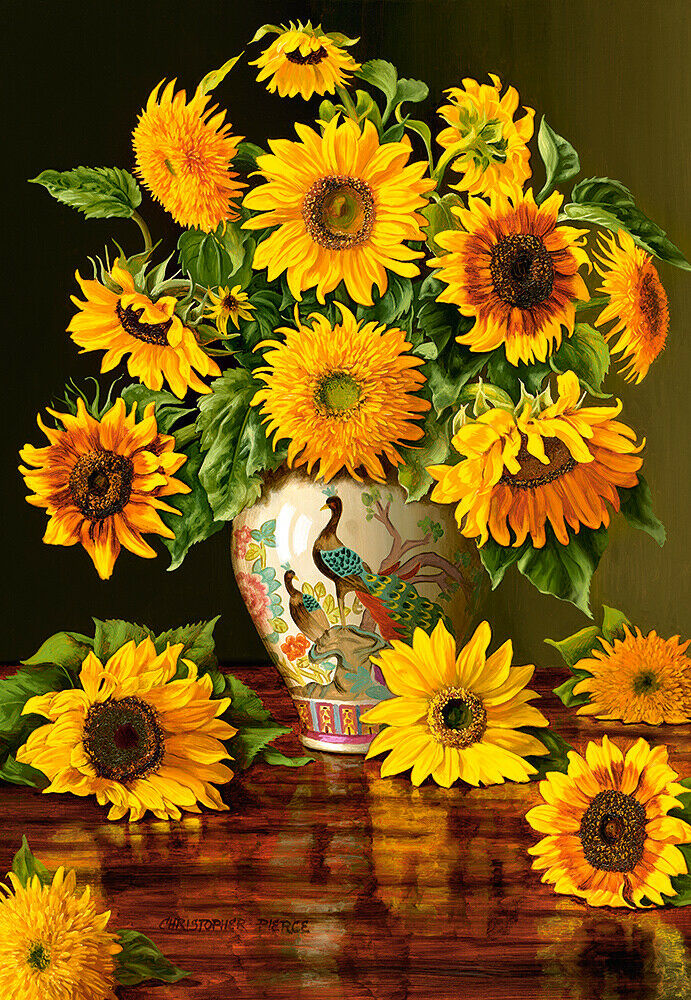 Tournesols dans un vase de paon