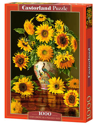 Sunflowers in a Peacock Vase