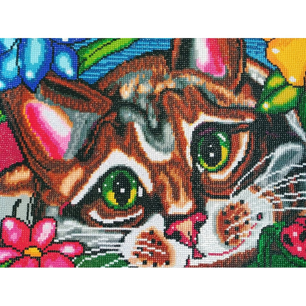 Chat dans les fleurs / chat dans les fleurs, peinture de diamant