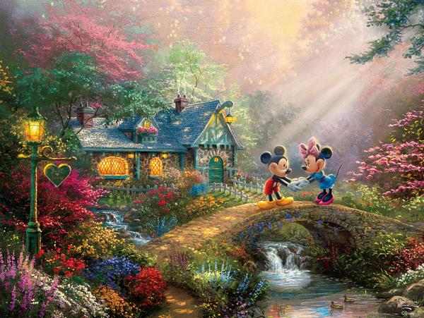 Mickey and Minnie Sweetheart Bridge, Thomas Kinkade Disney