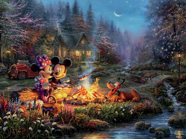Mickey and Minnie Sweetheart Fire, Thomas Kinkade Disney