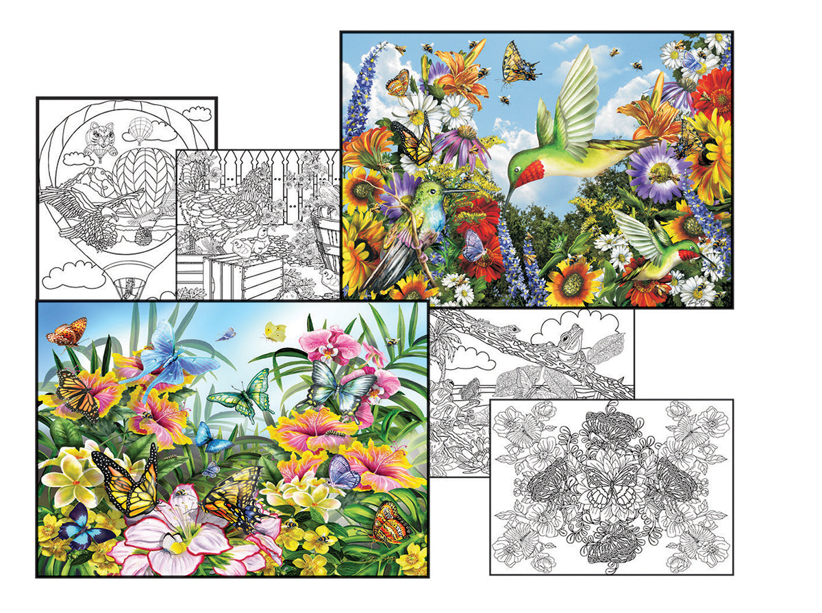 Papillons dans le jardin + oiseaux et abeilles, Lori Schory (2 puzzles + 4 pages à colorier)