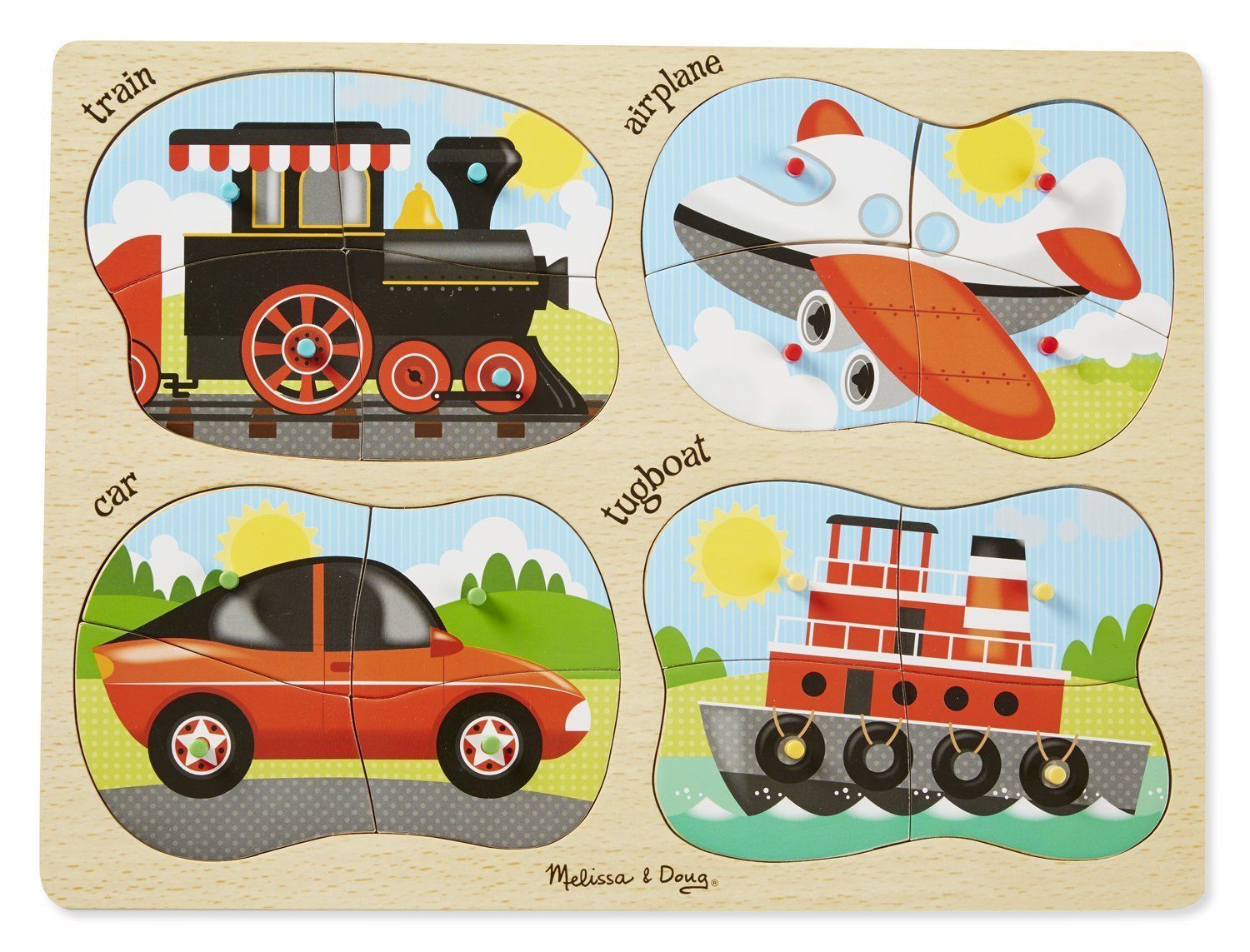 Véhicules Puzzle de cheville en bois 4 en 1 (plateau)