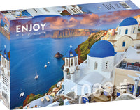 Santorini Views with Boats, Greece (1000pcs)