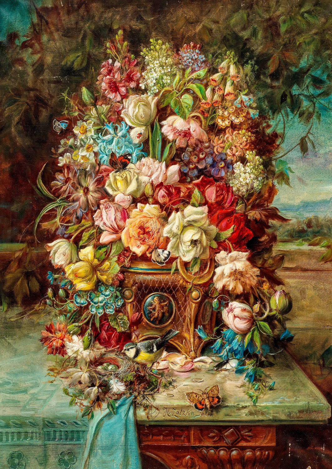 Flowers Still Life with Blue Tit (1000pcs)