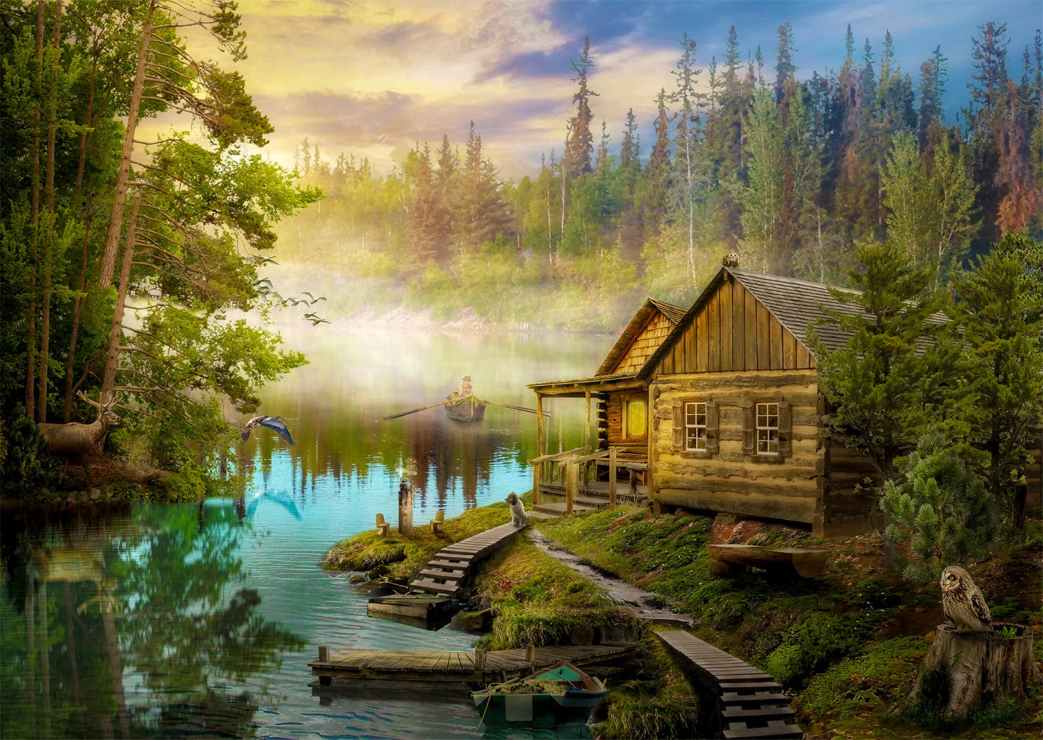 A Log Cabin on the River (1000pcs)