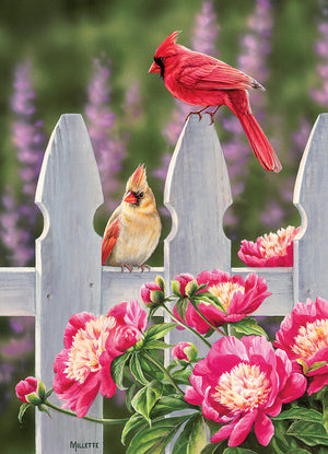 PFG Cardinals and Peonies, Rosemary Millette (Usage/Used - PUZZLES FOR GOOD)