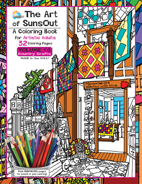 The Art of Sunsout Adult Coloring Book - Volume 6, Country Crafts