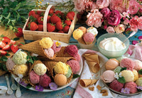 Variété de glaces avec des fraises et des roses
