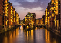 Hambourg, Nightfall dans le quartier des entrepôts