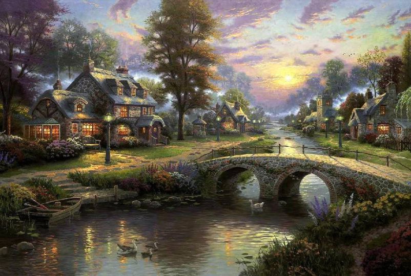 Buy Sunset on lamplight lane, thomas kinkade (limited edition metallic ...