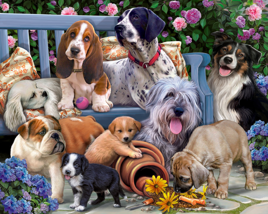 Chiens sur un banc - JigsawJungle.com