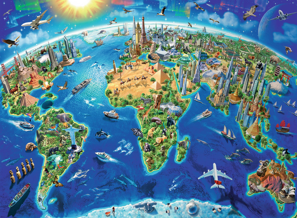 PFG Ravensburger World Landmarks Map, Adrian Chesterman (300 XXL) (Usage/Used _ PUZZLES FOR GOOD)